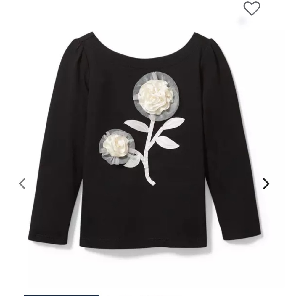 Janie and Jack Black Flower Appliqué Long Sleeve Tee | Size 12 | Sold Out